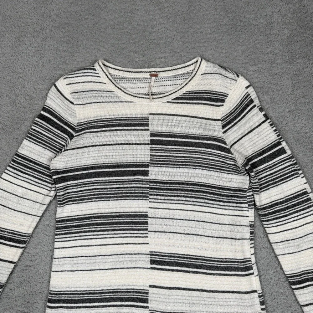 Free People Womens Small Striped Knit Tunic Long Sleeve‎ Mini Dress Ivory Black